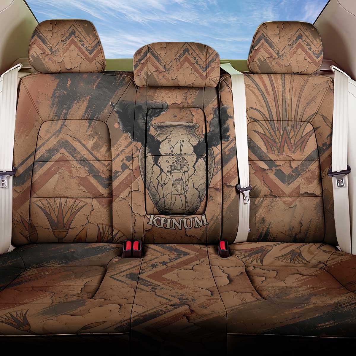 Khnum Back Car Seat Cover Ancient Egyptian Earthy Cracked Papyrus - Divine Potter - African Pride
