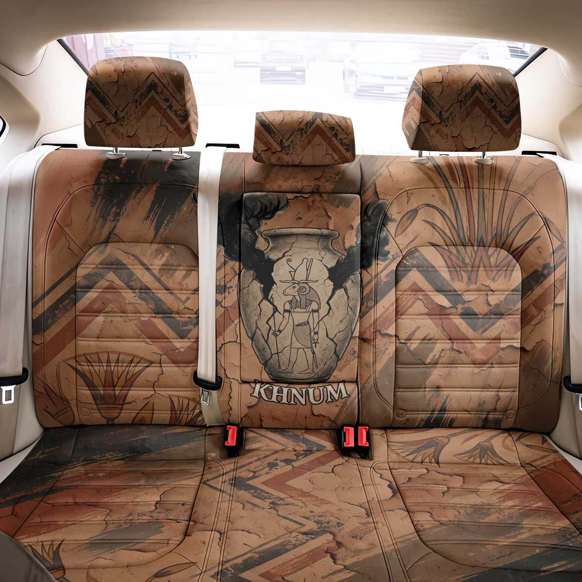 Khnum Back Car Seat Cover Ancient Egyptian Earthy Cracked Papyrus - Divine Potter - African Pride
