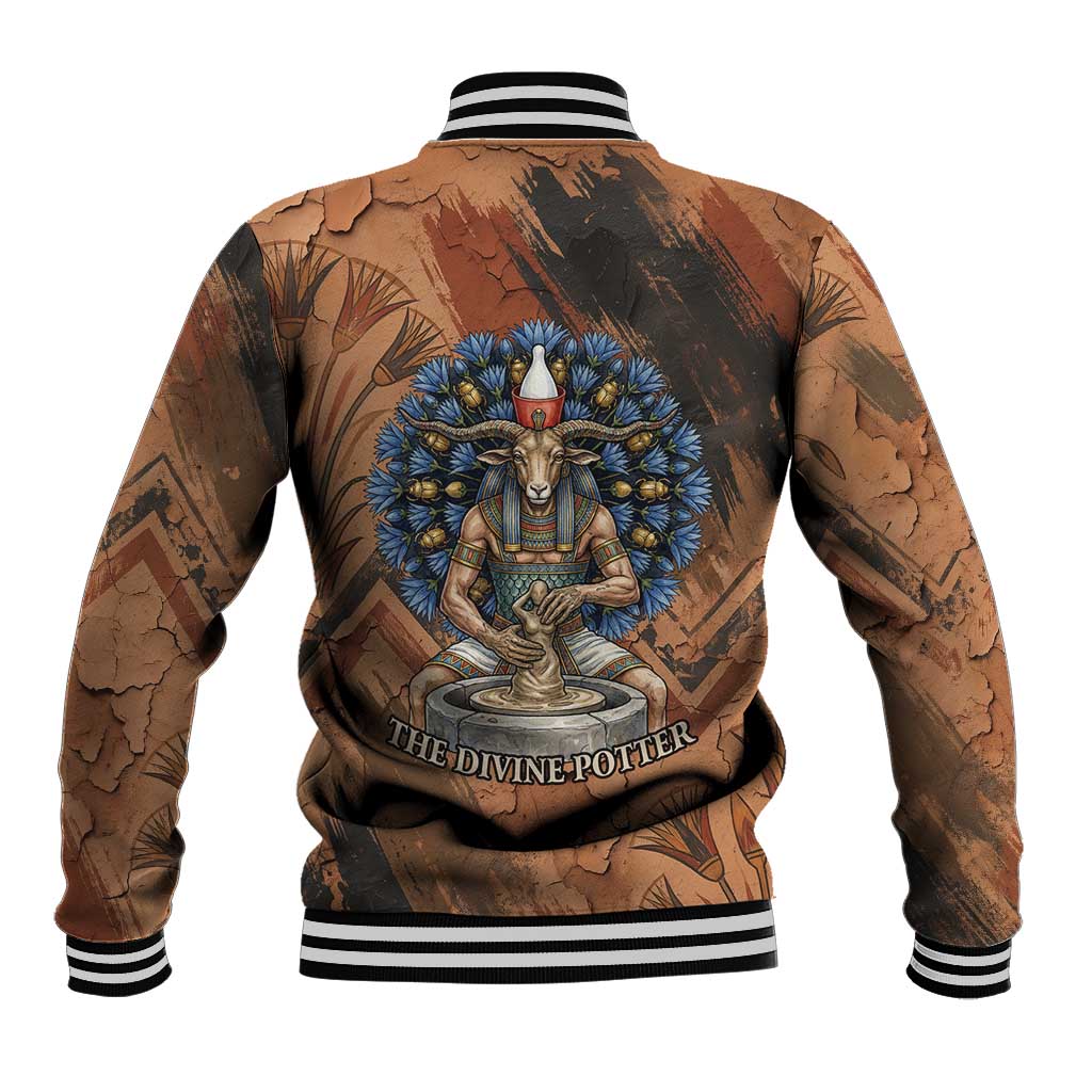 Khnum Baseball Jacket Ancient Egyptian Earthy Cracked Papyrus - Divine Potter - African Pride