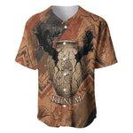 Khnum Baseball Jersey Ancient Egyptian Earthy Cracked Papyrus - Divine Potter - African Pride