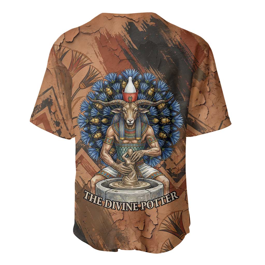 Khnum Baseball Jersey Ancient Egyptian Earthy Cracked Papyrus - Divine Potter - African Pride