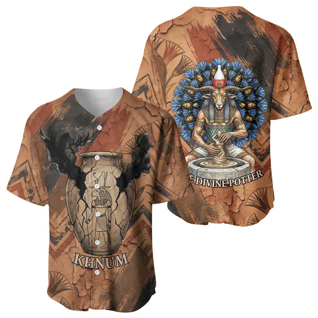 Khnum Baseball Jersey Ancient Egyptian Earthy Cracked Papyrus - Divine Potter - African Pride