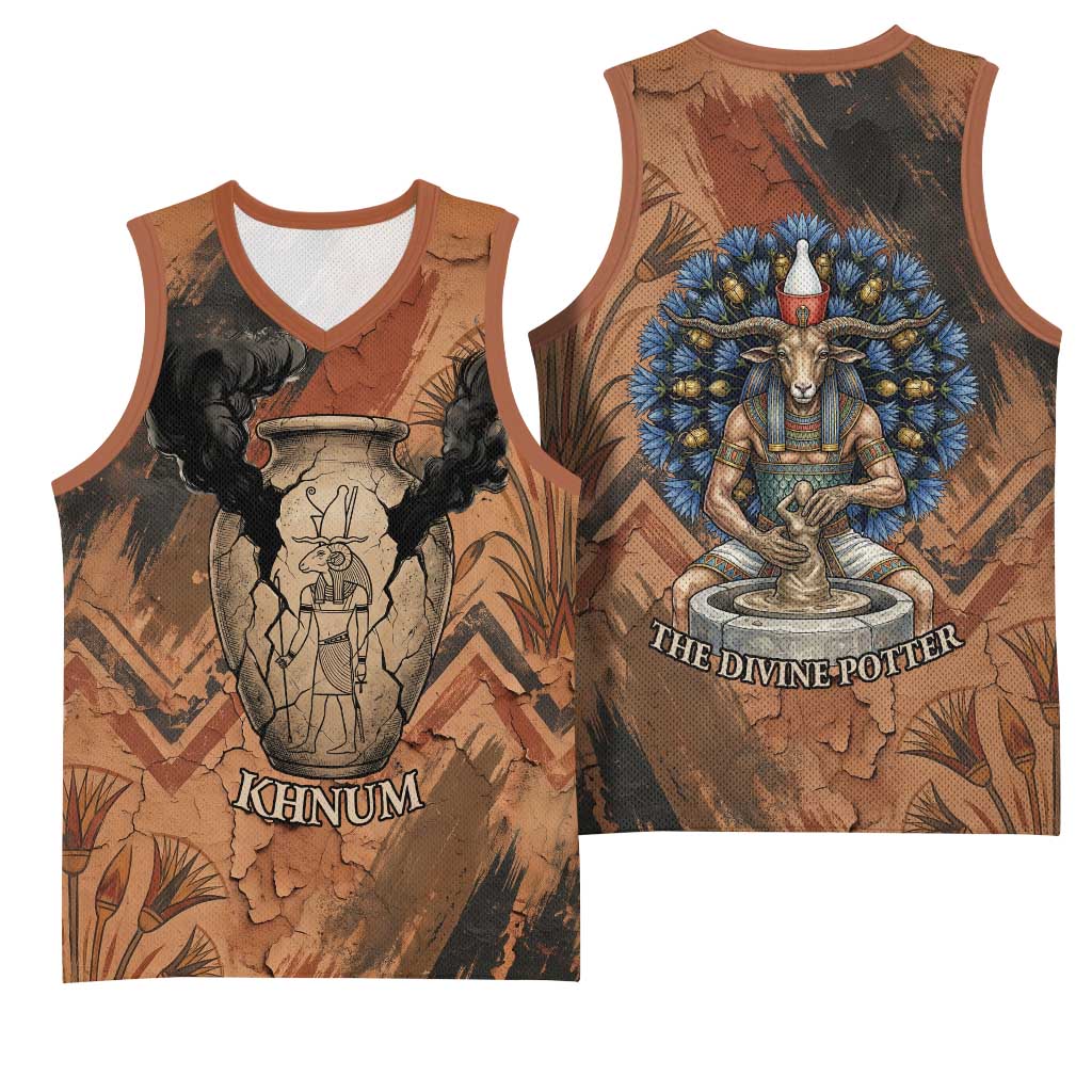 Khnum Basketball Jersey Ancient Egyptian Earthy Cracked Papyrus - Divine Potter - African Pride