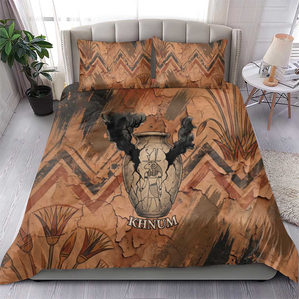 Khnum Bedding Set Ancient Egyptian Earthy Cracked Papyrus - Divine Potter - African Pride