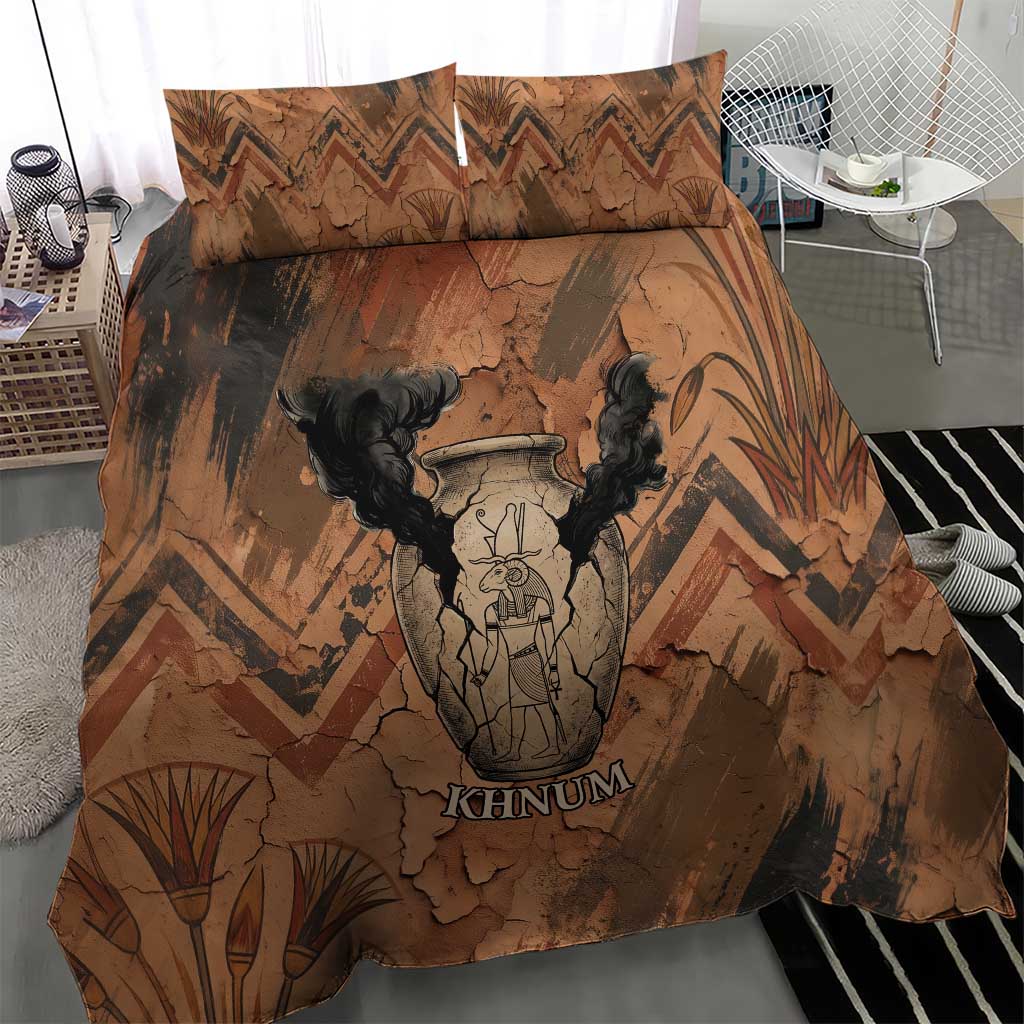 Khnum Bedding Set Ancient Egyptian Earthy Cracked Papyrus - Divine Potter - African Pride