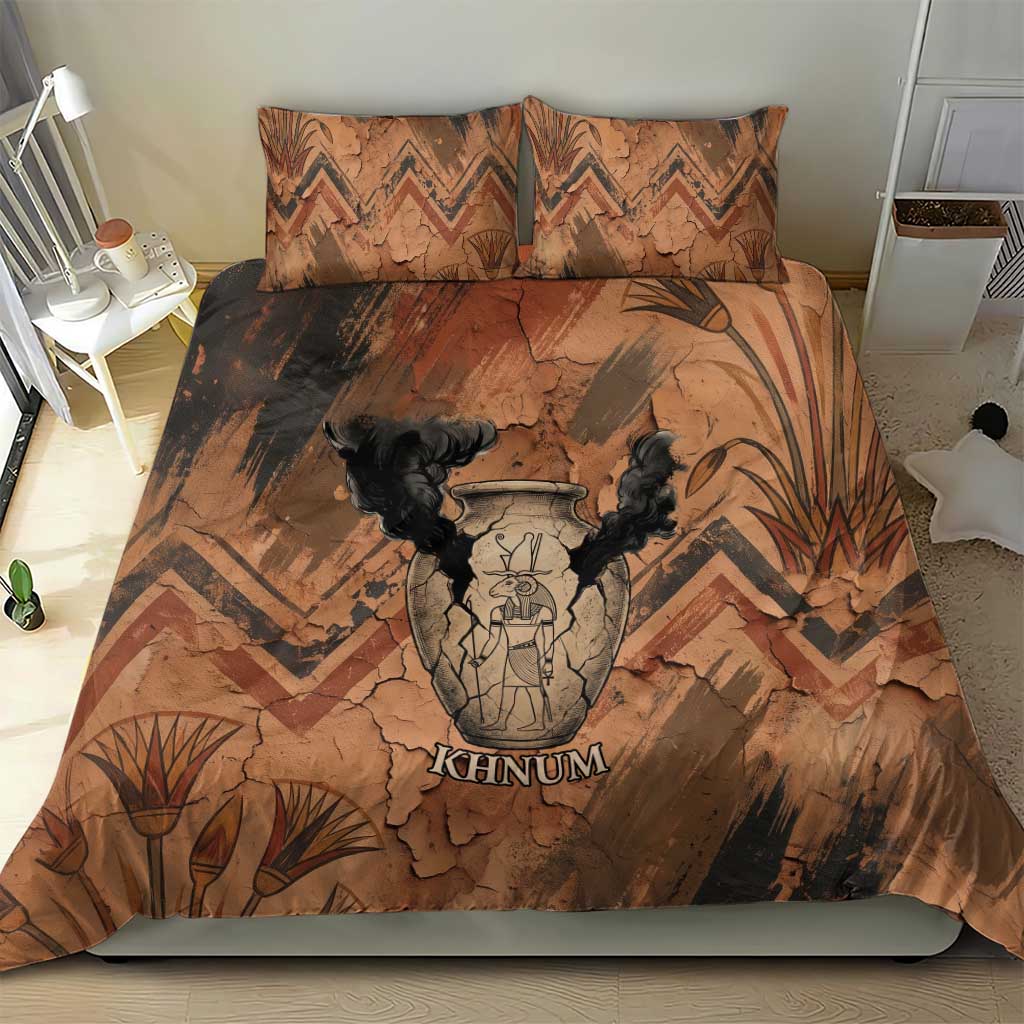 Khnum Bedding Set Ancient Egyptian Earthy Cracked Papyrus - Divine Potter - African Pride