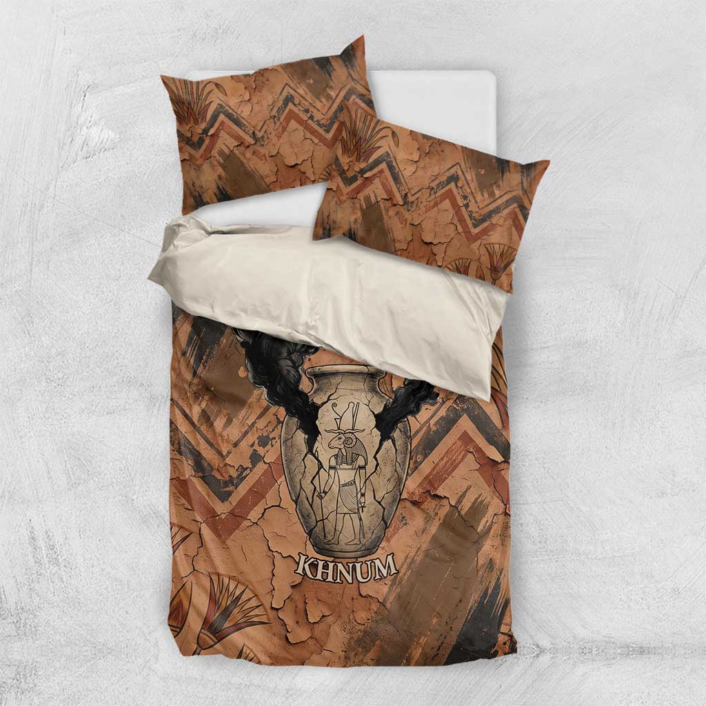 Khnum Bedding Set Ancient Egyptian Earthy Cracked Papyrus - Divine Potter - African Pride