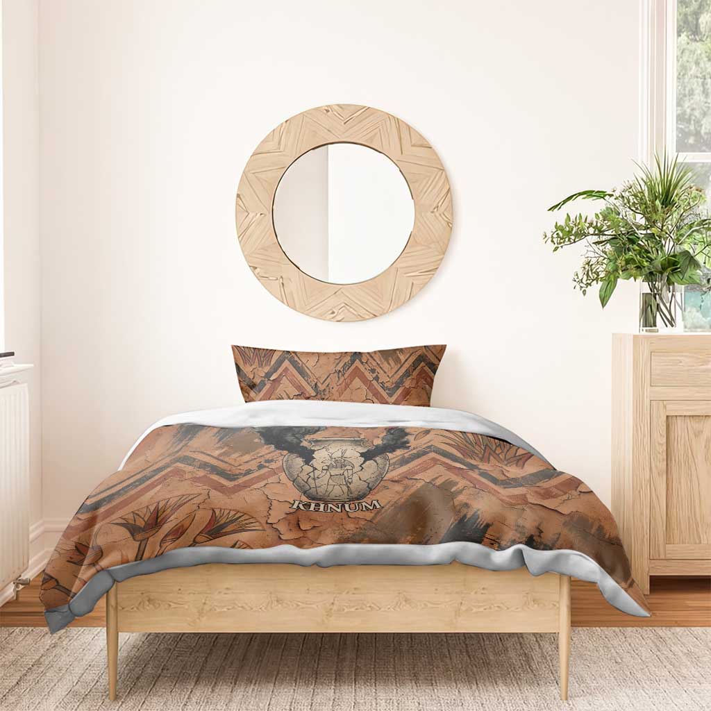 Khnum Bedding Set Ancient Egyptian Earthy Cracked Papyrus - Divine Potter - African Pride