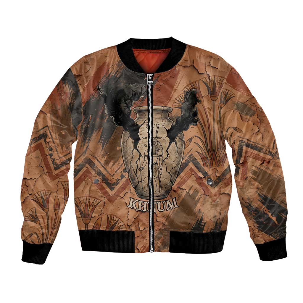 Khnum Bomber Jacket Ancient Egyptian Earthy Cracked Papyrus - Divine Potter - African Pride