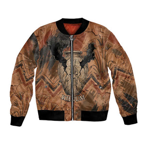 Khnum Bomber Jacket Ancient Egyptian Earthy Cracked Papyrus - Divine Potter - African Pride