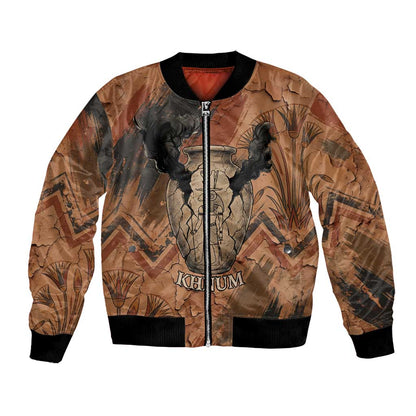 Khnum Bomber Jacket Ancient Egyptian Earthy Cracked Papyrus - Divine Potter - African Pride