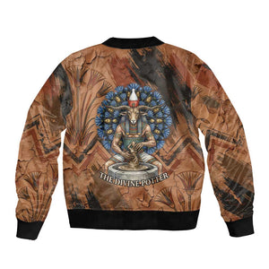 Khnum Bomber Jacket Ancient Egyptian Earthy Cracked Papyrus - Divine Potter - African Pride