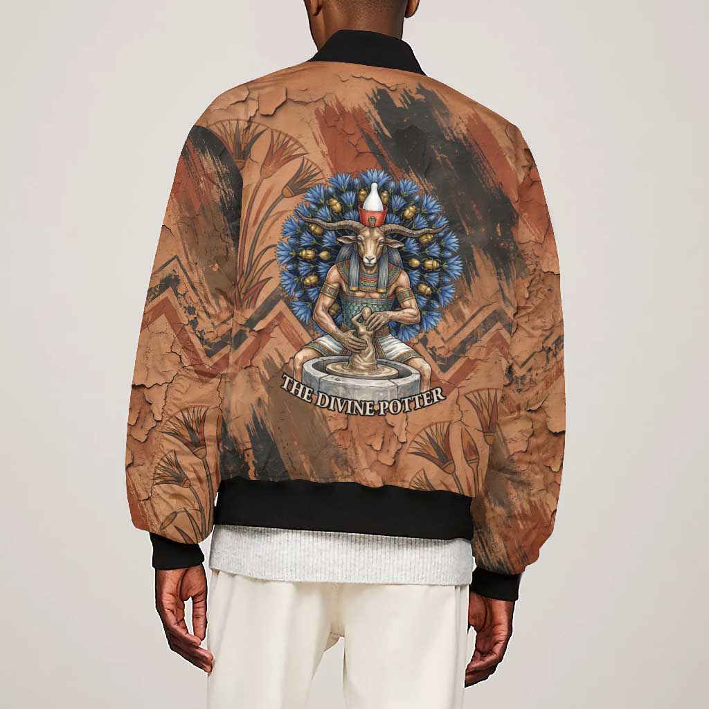 Khnum Bomber Jacket Ancient Egyptian Earthy Cracked Papyrus - Divine Potter - African Pride