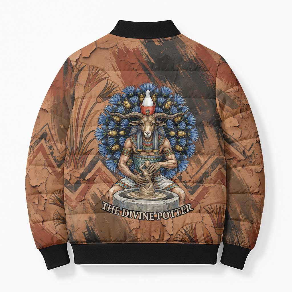 Khnum Bomber Puffer Jacket Ancient Egyptian Earthy Cracked Papyrus - Divine Potter - African Pride