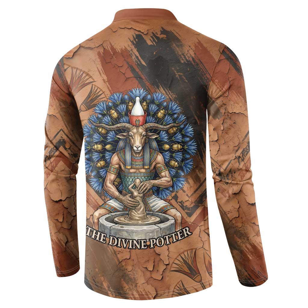 Khnum Button Sweatshirt Ancient Egyptian Earthy Cracked Papyrus - Divine Potter