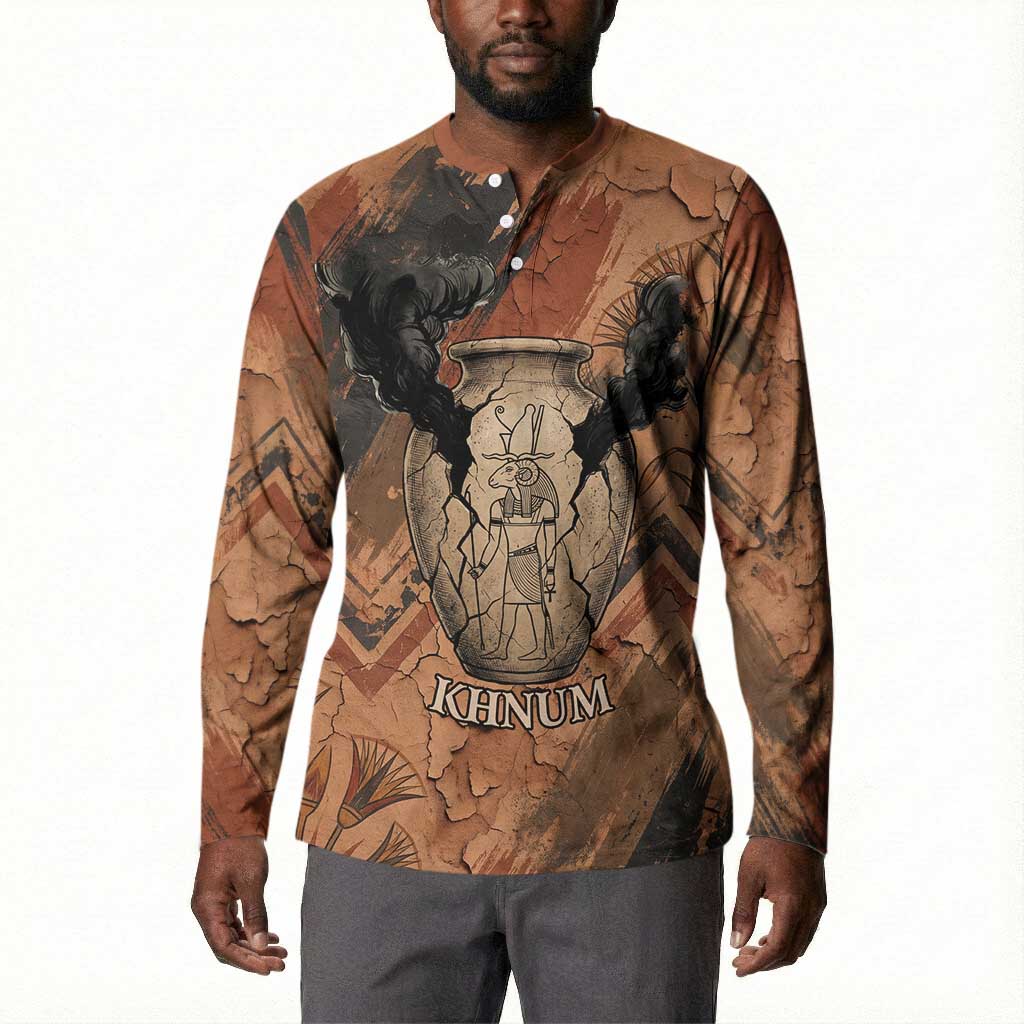 Khnum Button Sweatshirt Ancient Egyptian Earthy Cracked Papyrus - Divine Potter