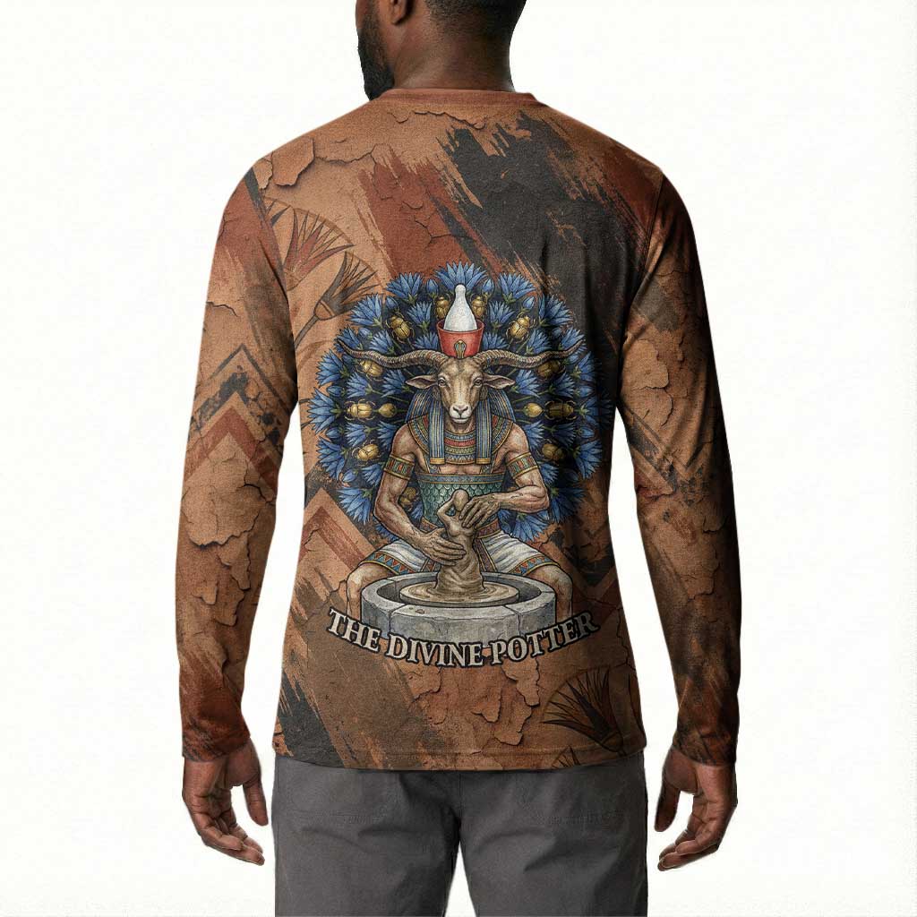 Khnum Button Sweatshirt Ancient Egyptian Earthy Cracked Papyrus - Divine Potter