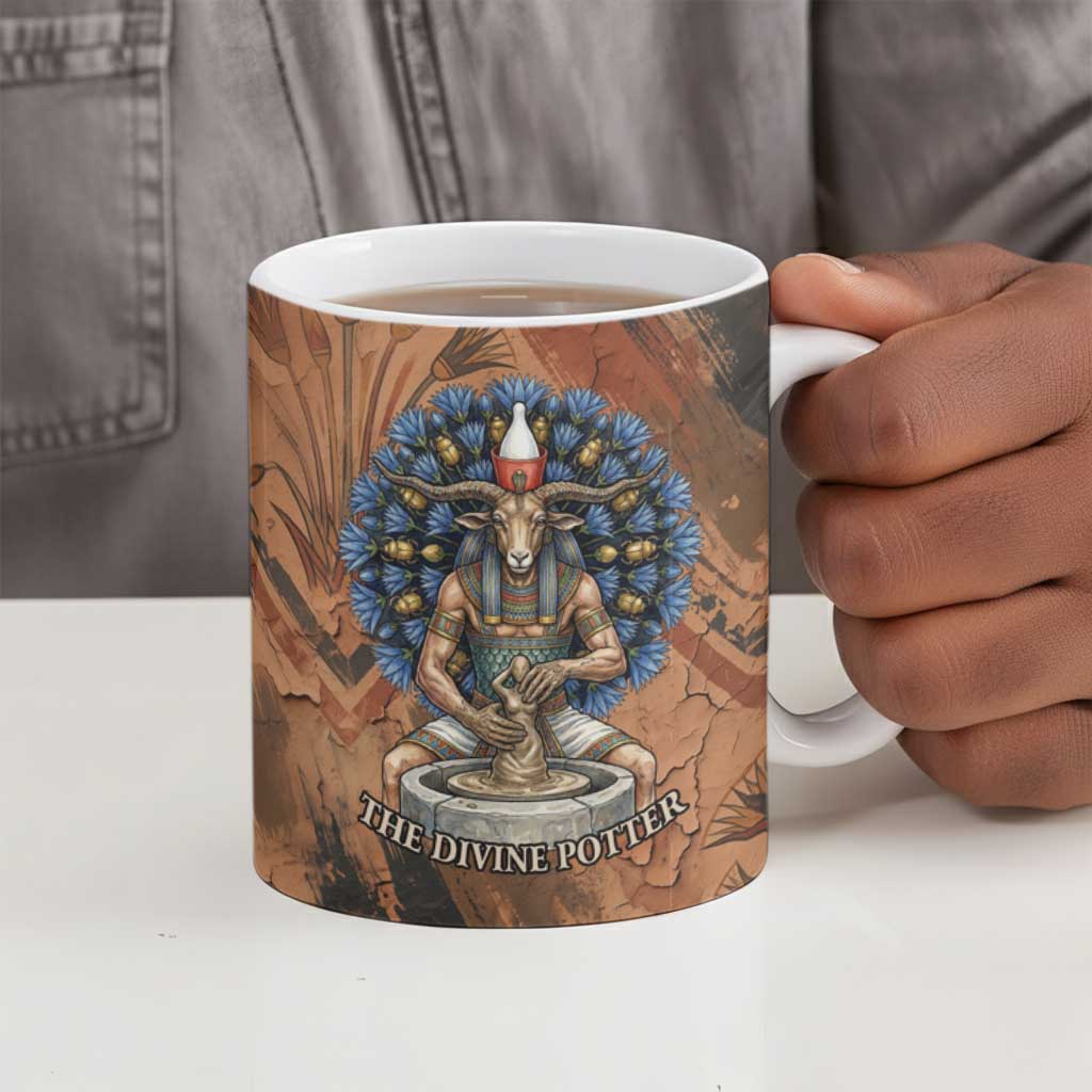 Khnum Ceramic Mug Ancient Egyptian Earthy Cracked Papyrus - Divine Potter - African Pride
