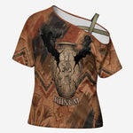 Khnum Cross Shoulder Shirt Ancient Egyptian Earthy Cracked Papyrus - Divine Potter - African Pride