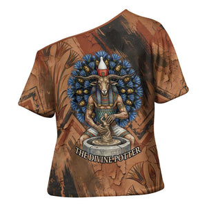 Khnum Cross Shoulder Shirt Ancient Egyptian Earthy Cracked Papyrus - Divine Potter - African Pride