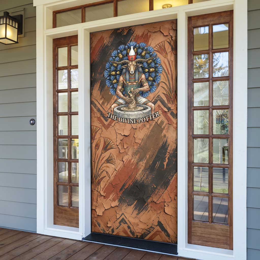 Khnum Door Cover Ancient Egyptian Earthy Cracked Papyrus - Divine Potter - African Pride