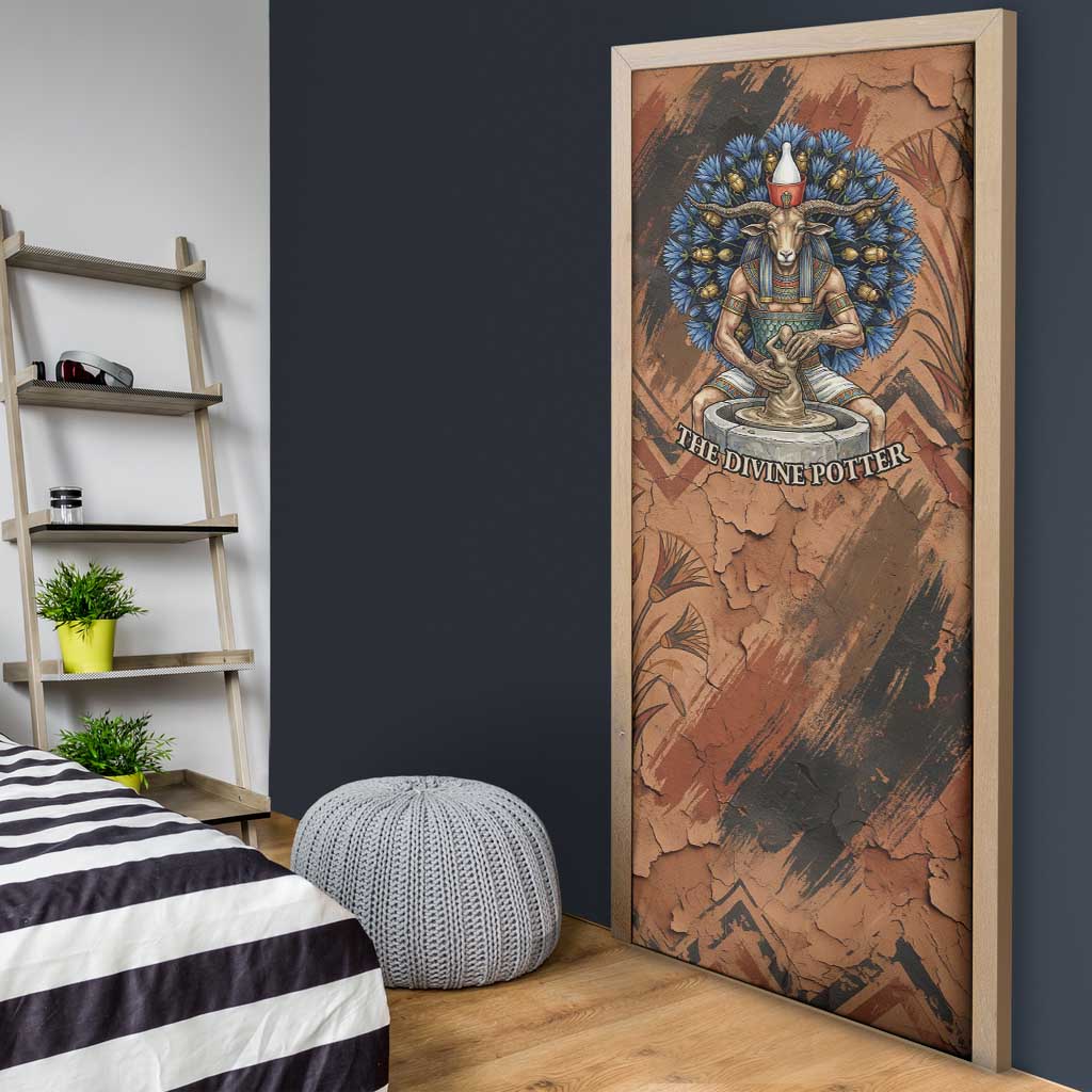 Khnum Door Cover Ancient Egyptian Earthy Cracked Papyrus - Divine Potter - African Pride