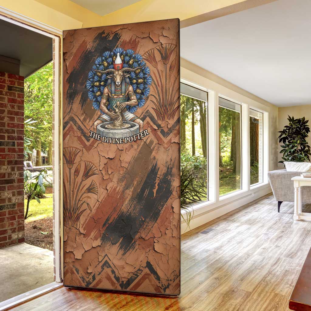 Khnum Door Cover Ancient Egyptian Earthy Cracked Papyrus - Divine Potter - African Pride