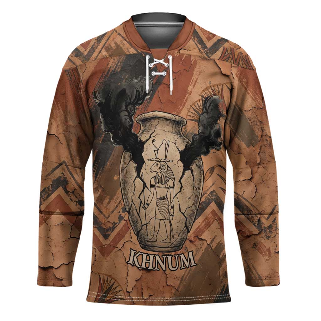 Khnum Hockey Jersey Ancient Egyptian Earthy Cracked Papyrus - Divine Potter - African Pride