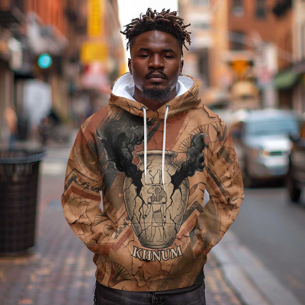 Khnum Hoodie Ancient Egyptian Earthy Cracked Papyrus - Divine Potter - African Pride