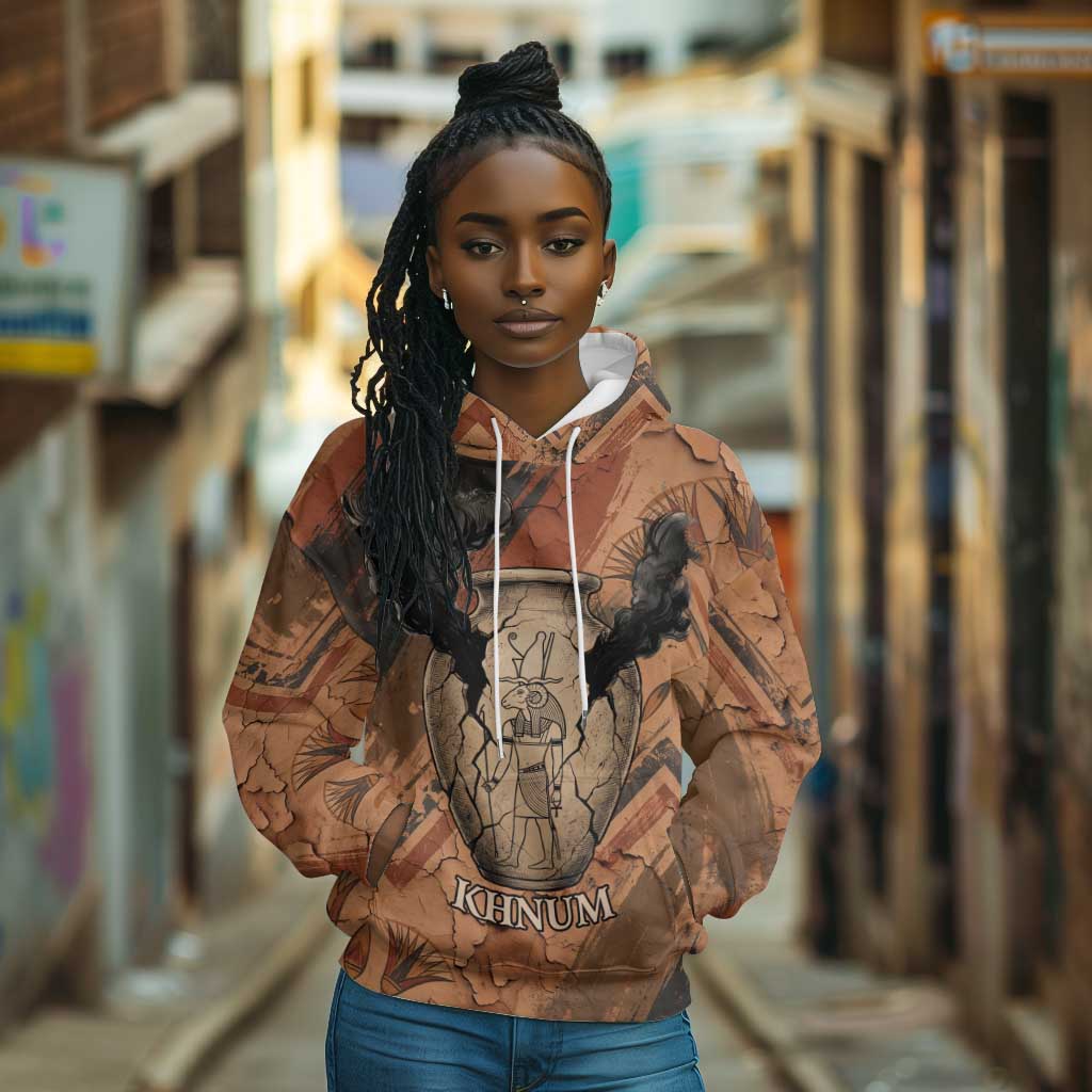 Khnum Hoodie Ancient Egyptian Earthy Cracked Papyrus - Divine Potter - African Pride