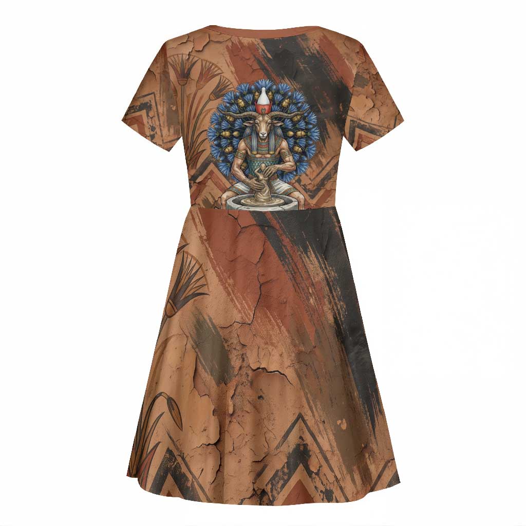 Khnum Kid Short Sleeve Dress Ancient Egyptian Earthy Cracked Papyrus - Divine Potter - African Pride