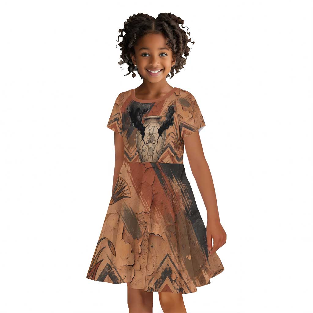 Khnum Kid Short Sleeve Dress Ancient Egyptian Earthy Cracked Papyrus - Divine Potter - African Pride