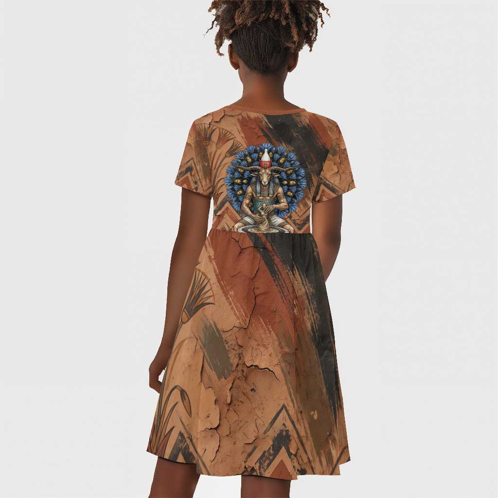 Khnum Kid Short Sleeve Dress Ancient Egyptian Earthy Cracked Papyrus - Divine Potter - African Pride
