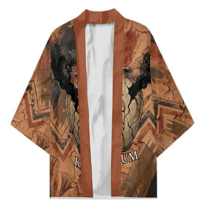 Khnum Kimono Ancient Egyptian Earthy Cracked Papyrus - Divine Potter - African Pride