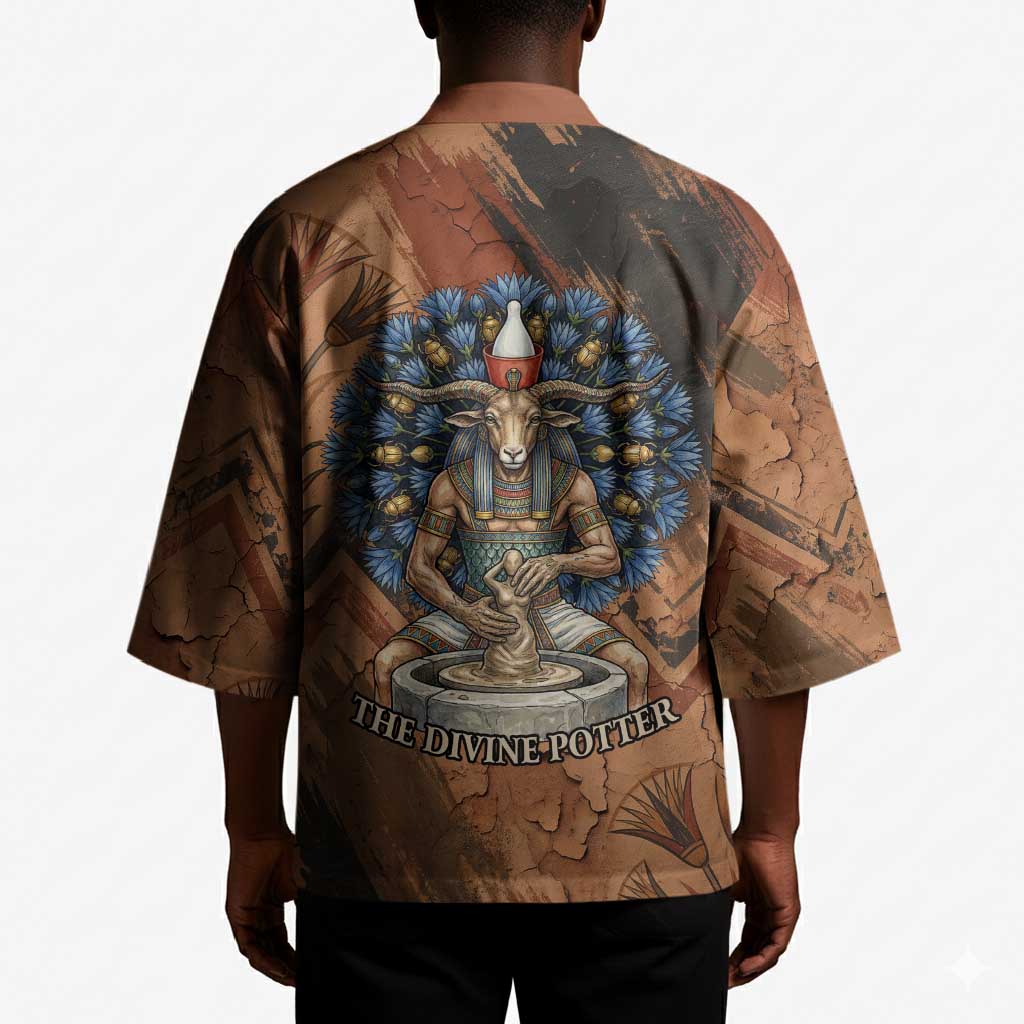 Khnum Kimono Ancient Egyptian Earthy Cracked Papyrus - Divine Potter - African Pride