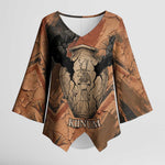 Khnum Kimono Sleeve Blouse Ancient Egyptian Earthy Cracked Papyrus - Divine Potter - African Pride