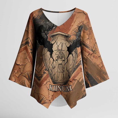 Khnum Kimono Sleeve Blouse Ancient Egyptian Earthy Cracked Papyrus - Divine Potter - African Pride