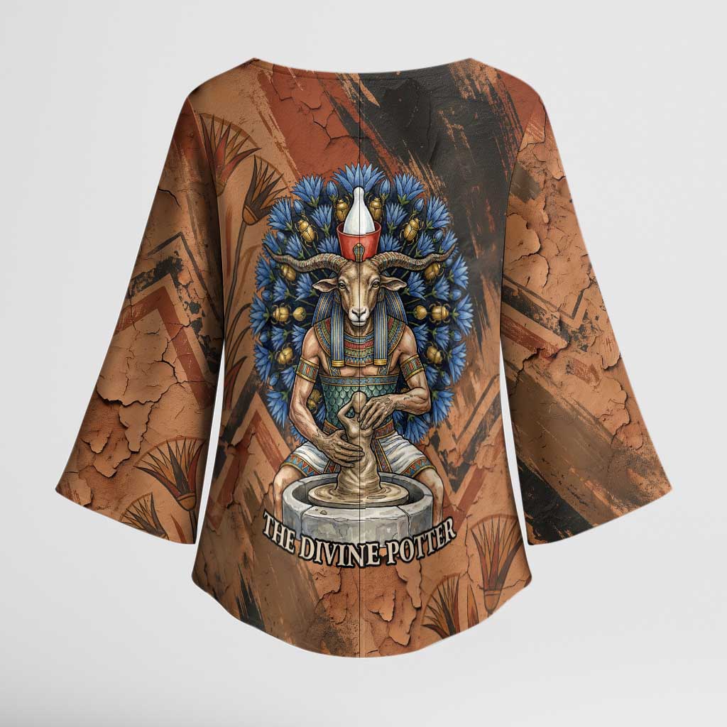Khnum Kimono Sleeve Blouse Ancient Egyptian Earthy Cracked Papyrus - Divine Potter - African Pride