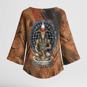 Khnum Kimono Sleeve Blouse Ancient Egyptian Earthy Cracked Papyrus - Divine Potter - African Pride