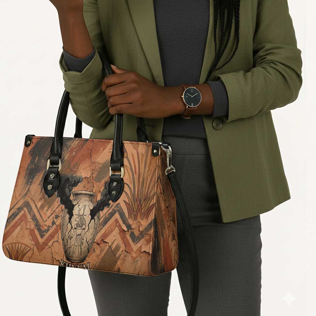 Khnum Leather Bag Ancient Egyptian Earthy Cracked Papyrus - Divine Potter - African Pride