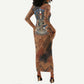 Khnum Long Sleeve Bodycon Dress Ancient Egyptian Earthy Cracked Papyrus - Divine Potter - African Pride