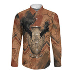 Khnum Long Sleeve Button Shirt Ancient Egyptian Earthy Cracked Papyrus - Divine Potter - African Pride