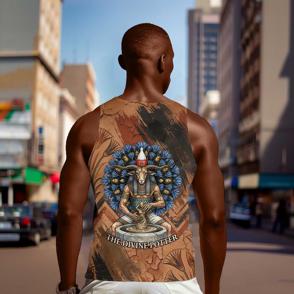 Khnum Men Tank Top Ancient Egyptian Earthy Cracked Papyrus - Divine Potter - African Pride