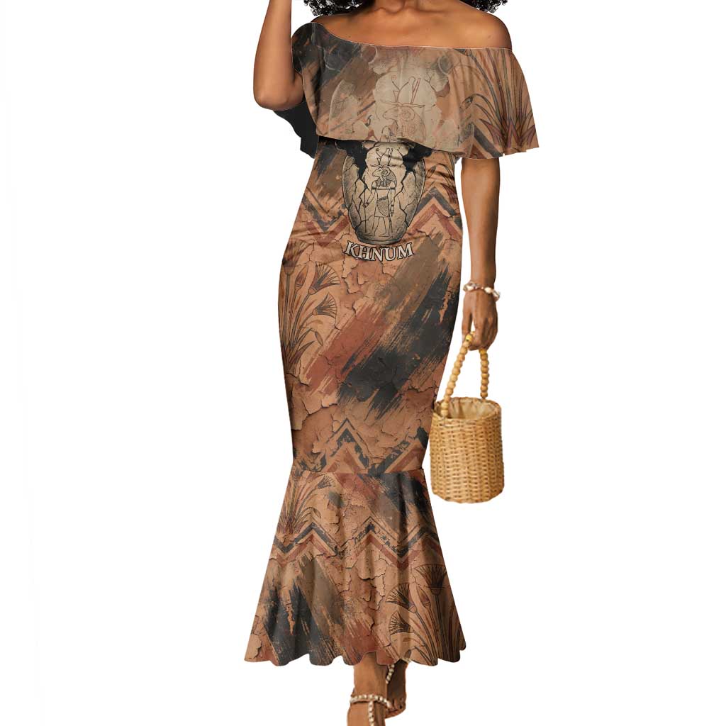 Khnum Mermaid Dress Ancient Egyptian Earthy Cracked Papyrus - Divine Potter - African Pride