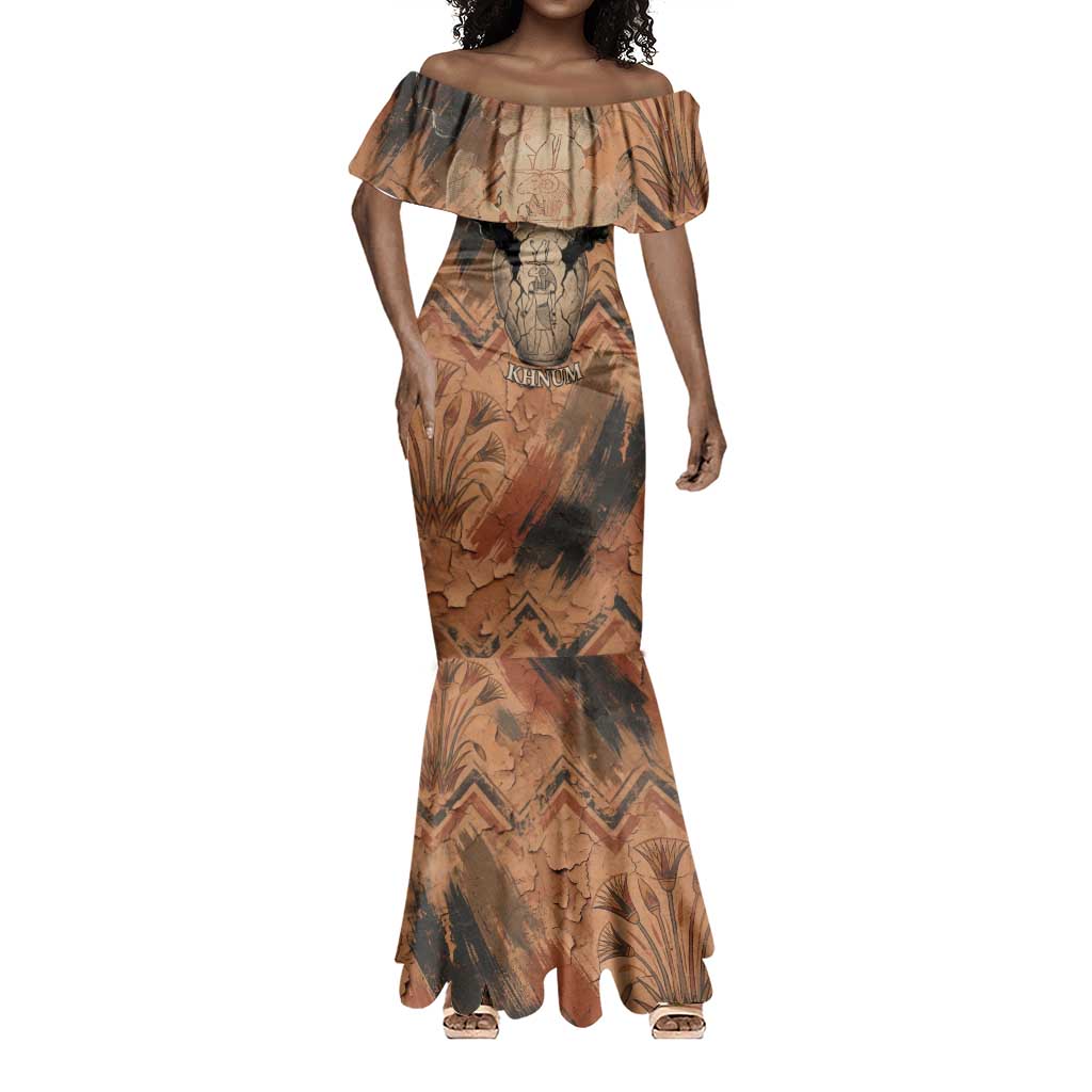 Khnum Mermaid Dress Ancient Egyptian Earthy Cracked Papyrus - Divine Potter - African Pride