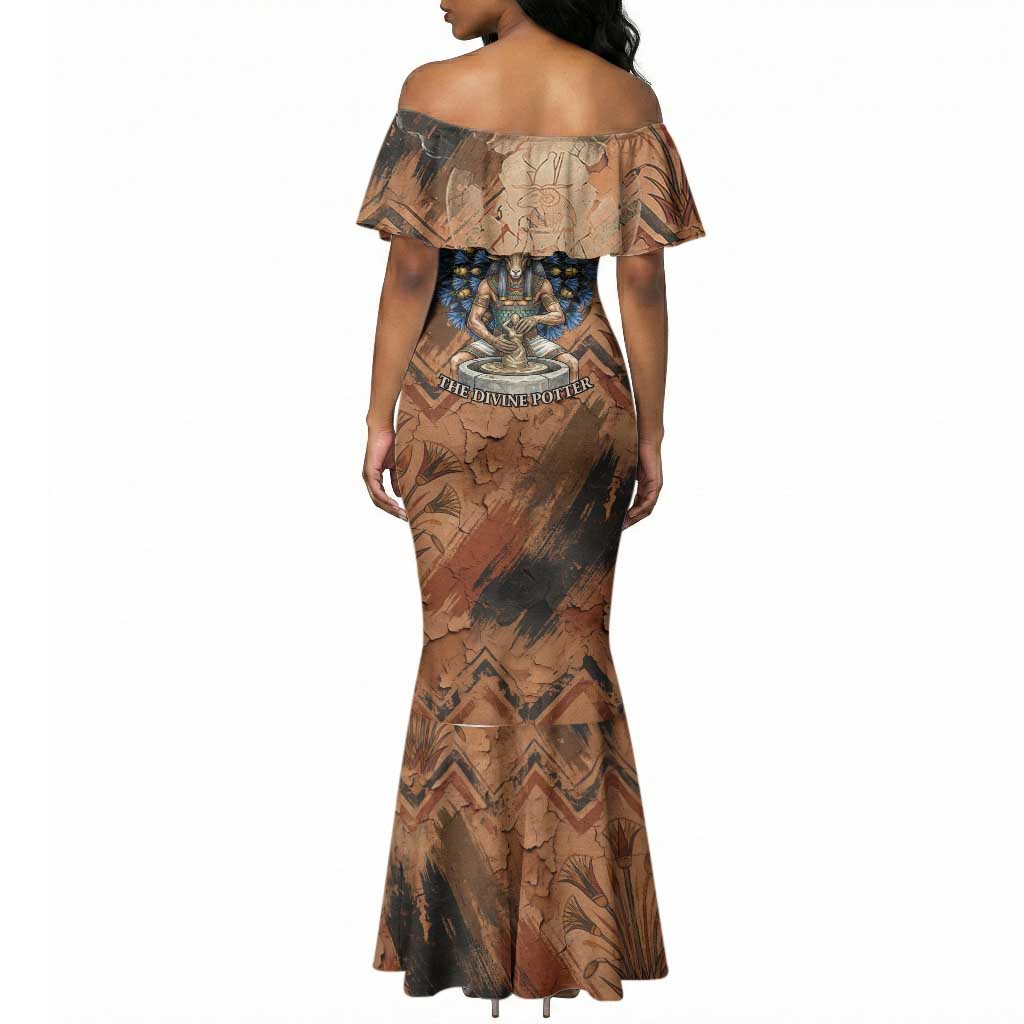 Khnum Mermaid Dress Ancient Egyptian Earthy Cracked Papyrus - Divine Potter - African Pride