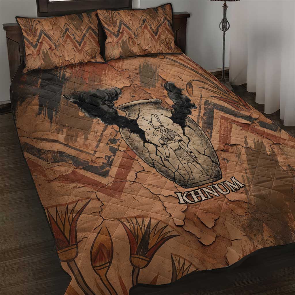 Khnum Quilt Bed Set Ancient Egyptian Earthy Cracked Papyrus - Divine Potter - African Pride
