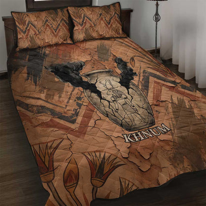 Khnum Quilt Bed Set Ancient Egyptian Earthy Cracked Papyrus - Divine Potter - African Pride