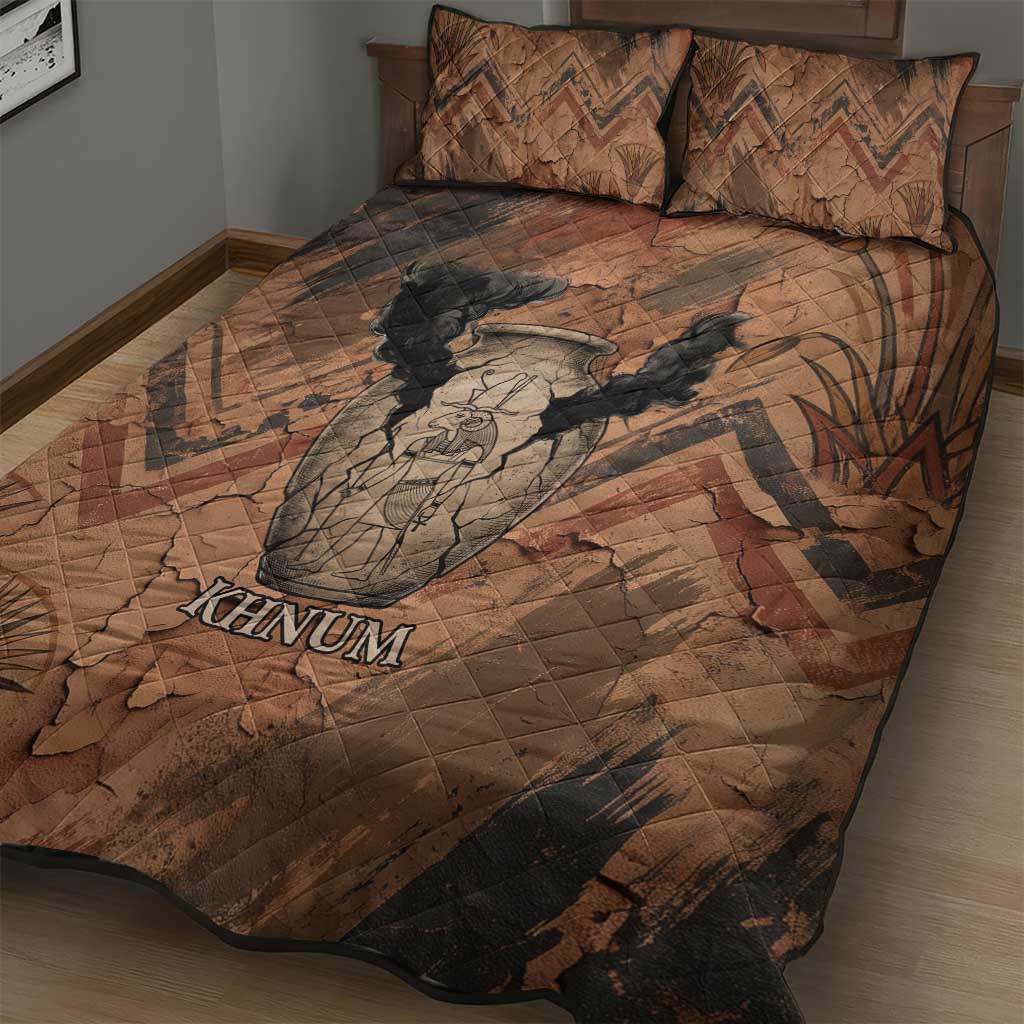 Khnum Quilt Bed Set Ancient Egyptian Earthy Cracked Papyrus - Divine Potter - African Pride