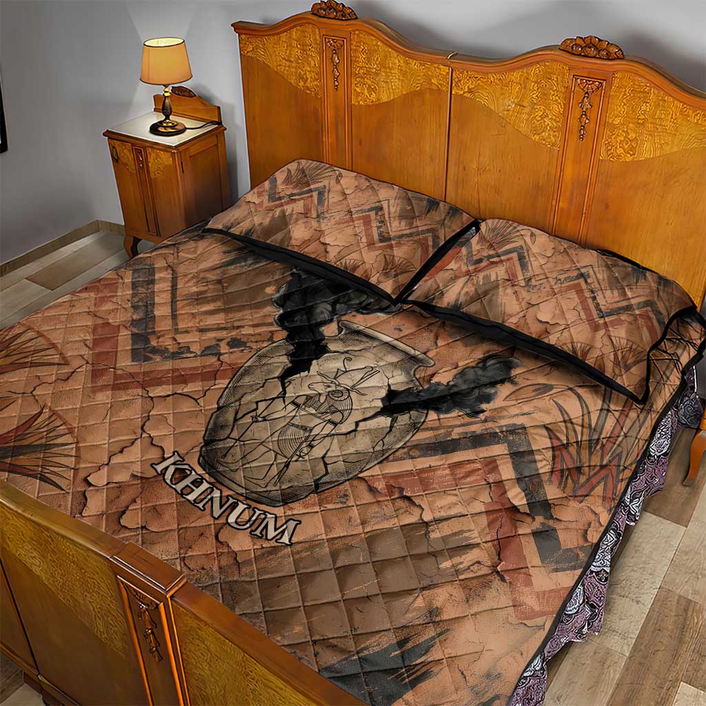 Khnum Quilt Bed Set Ancient Egyptian Earthy Cracked Papyrus - Divine Potter - African Pride